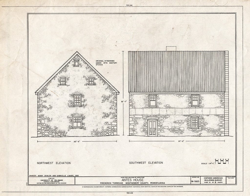 Blueprint HABS PA,46-UFRED.V,1- (Sheet 4 of 8) - Antes House, Colonial Road, Frederick, Montgomery County, PA
