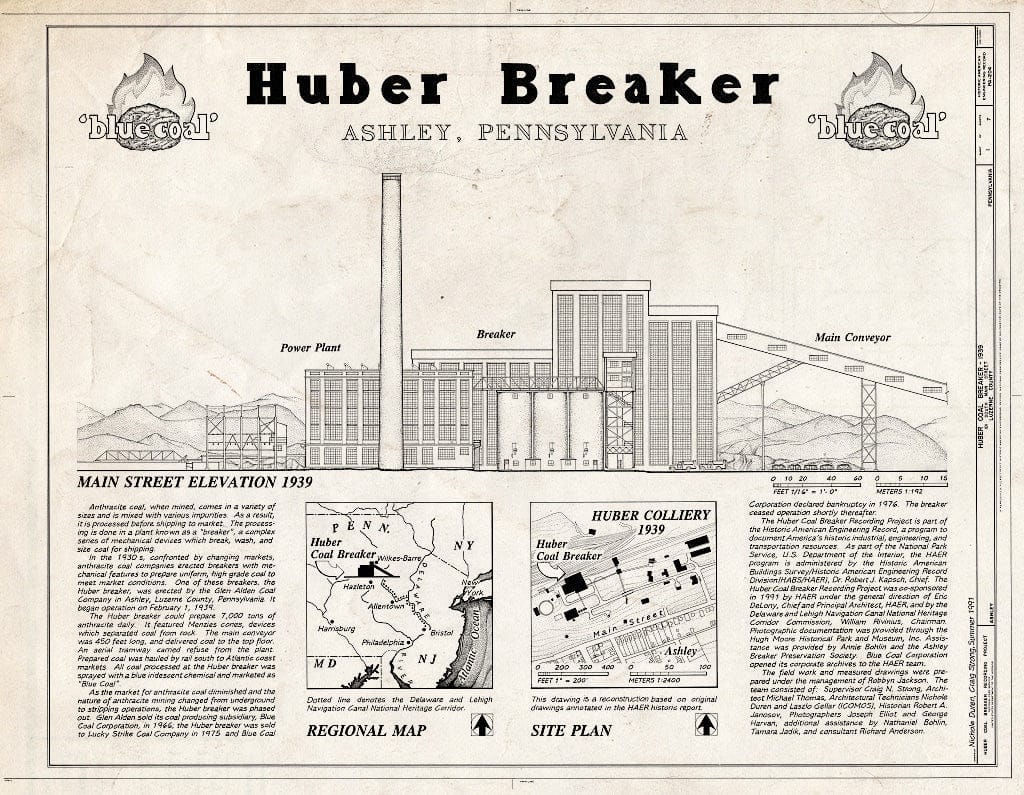 Blueprint HAER PA,40-ASH,1- (Sheet 1 of 7) - Huber Coal Breaker, 101 South Main Street, Ashley, Luzerne County, PA