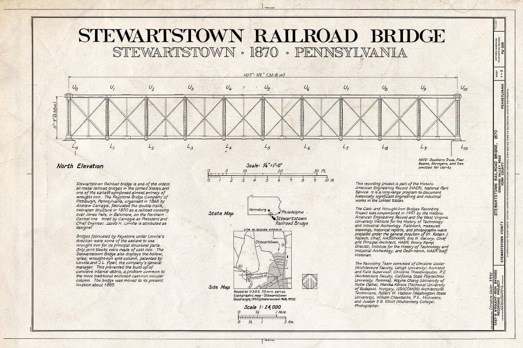 Blueprint HAER PA,67-STEW.V,1- (Sheet 1 of 2) - Stewartstown Railroad Bridge, Stewartstown Railroad, Spanning Valley Road, Stewartstown, York County, PA