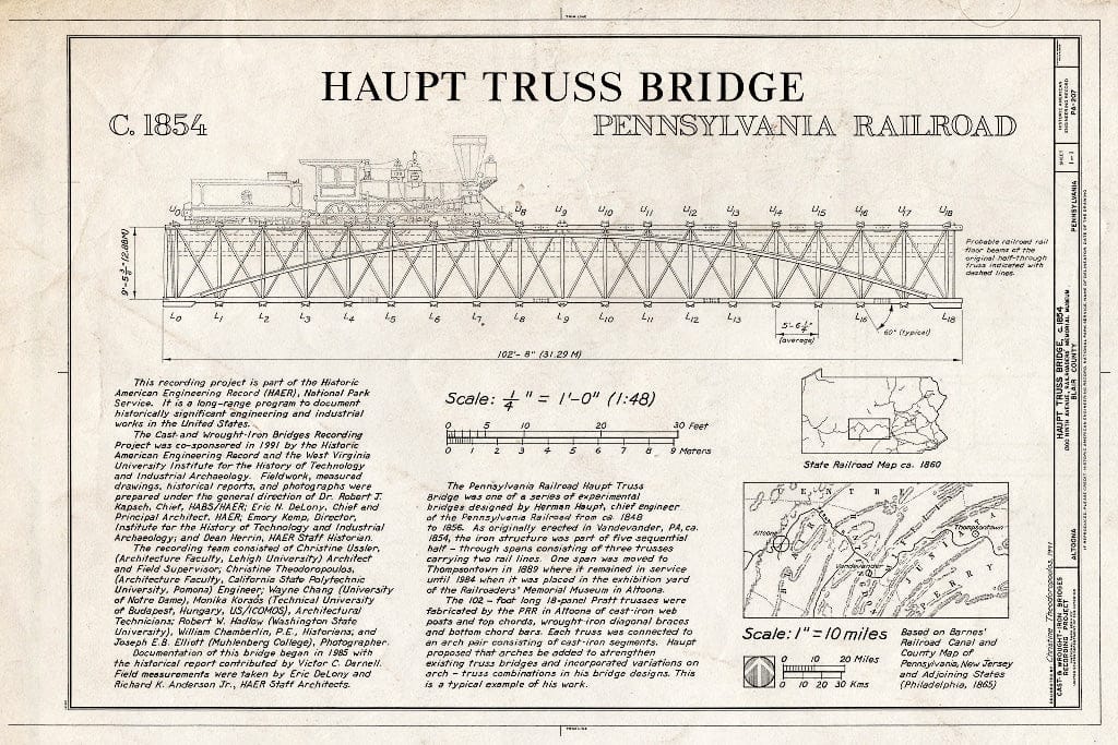 Blueprint HAER PA,7-Alto,164- (Sheet 1 of 1) - Haupt Truss Bridge, 1300 Ninth Avenue, Railroaders' Memorial Museum, Altoona, Blair County, PA