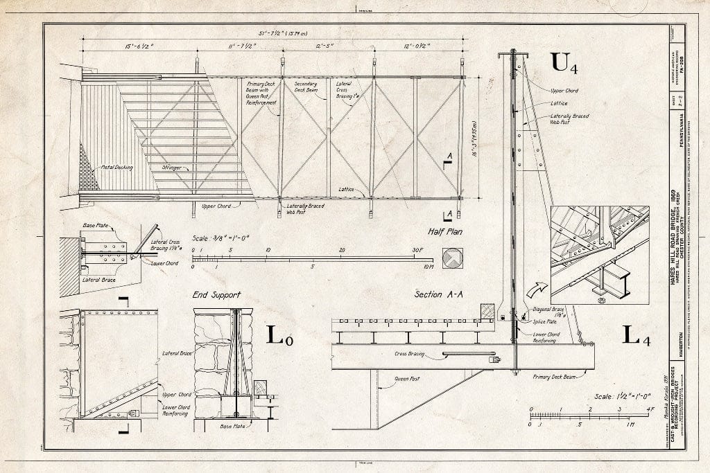 Blueprint HAER PA,15-KIMB,2- (Sheet 2 of 2) - Hares Hill Road Bridge, Spanning French Creek, Kimberton, Chester County, PA
