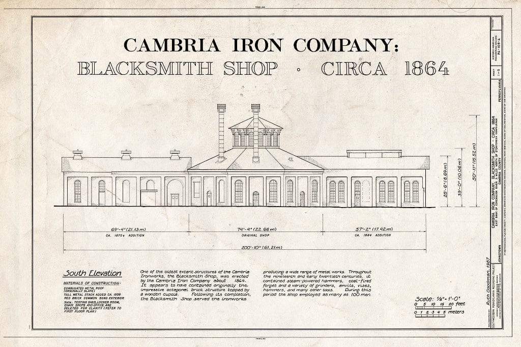 Blueprint HAER PA,11-JOTO,135A- (Sheet 1 of 5) - Cambria Iron Company, Blacksmith Shop, Lower Works, Johnstown, Cambria County, PA