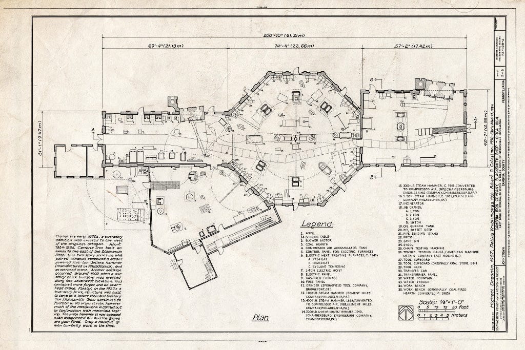 Blueprint HAER PA,11-JOTO,135A- (Sheet 2 of 5) - Cambria Iron Company, Blacksmith Shop, Lower Works, Johnstown, Cambria County, PA