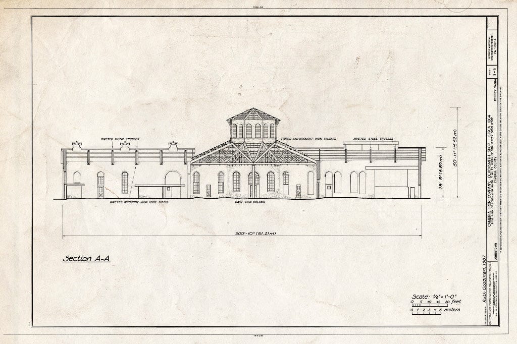 Blueprint HAER PA,11-JOTO,135A- (Sheet 3 of 5) - Cambria Iron Company, Blacksmith Shop, Lower Works, Johnstown, Cambria County, PA