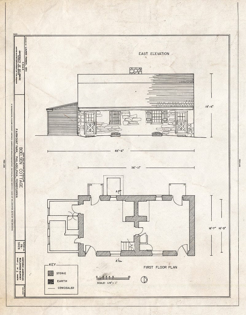 Blueprint HABS PA,51-Phila,694- (Sheet 1 of 3) - Boelsen Cottage, West River Drive, Philadelphia, Philadelphia County, PA