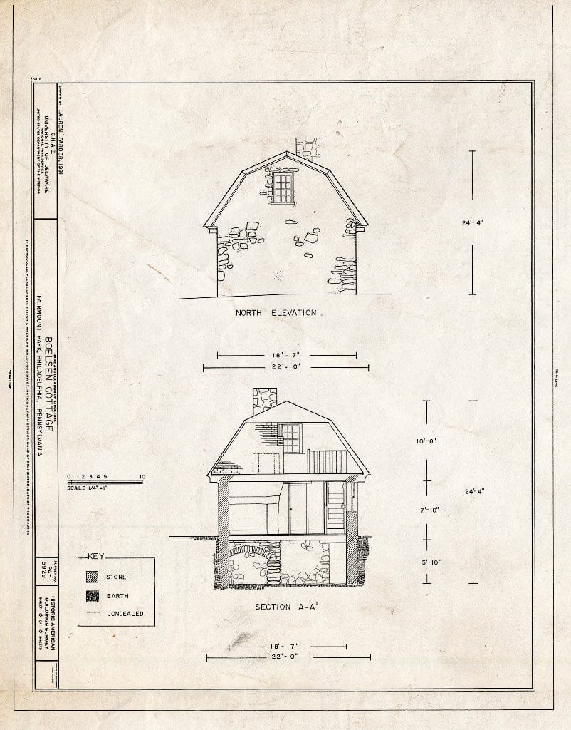 Blueprint HABS PA,51-Phila,694- (Sheet 3 of 3) - Boelsen Cottage, West River Drive, Philadelphia, Philadelphia County, PA