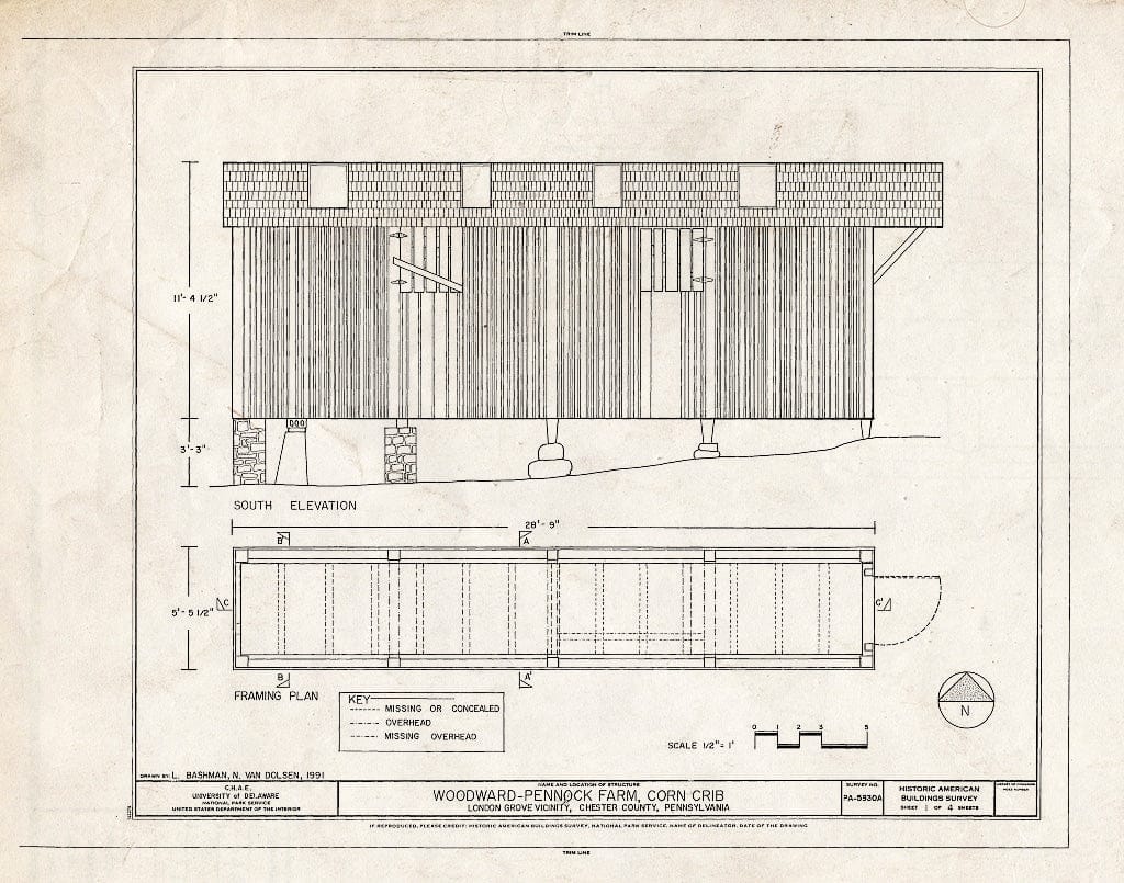 Blueprint HABS PA,15-LONGR.V,3A- (Sheet 1 of 4) - Woodward-Pennock Farm, Corn Crib, 741 Newark Road, Chatham, Chester County, PA