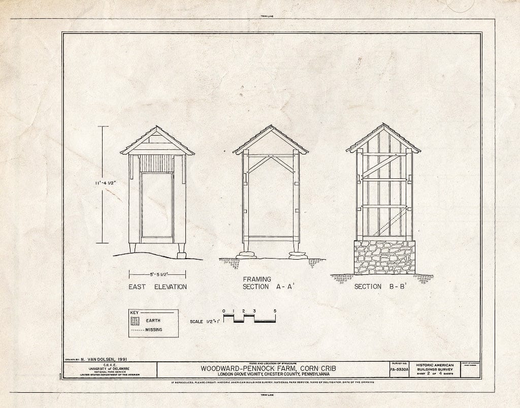 Blueprint HABS PA,15-LONGR.V,3A- (Sheet 2 of 4) - Woodward-Pennock Farm, Corn Crib, 741 Newark Road, Chatham, Chester County, PA