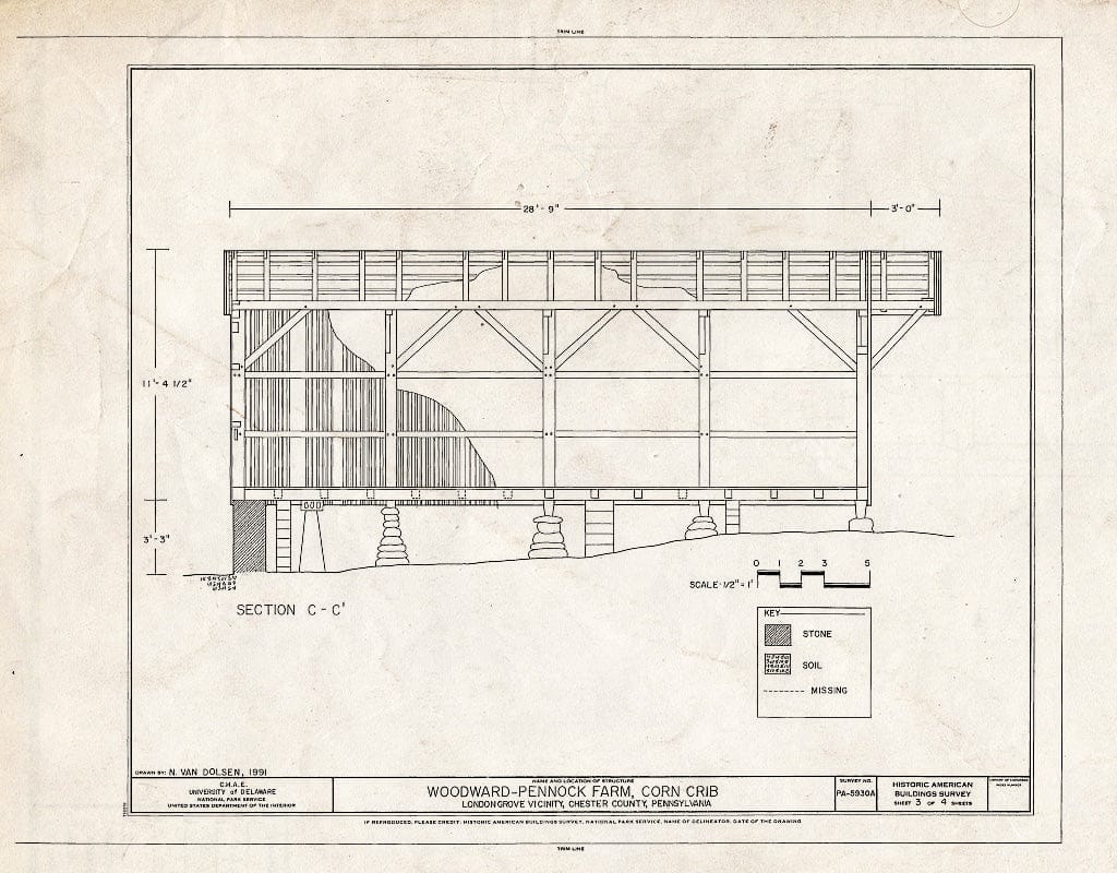 Blueprint HABS PA,15-LONGR.V,3A- (Sheet 3 of 4) - Woodward-Pennock Farm, Corn Crib, 741 Newark Road, Chatham, Chester County, PA