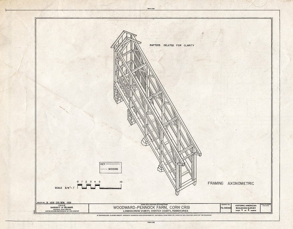 Blueprint HABS PA,15-LONGR.V,3A- (Sheet 4 of 4) - Woodward-Pennock Farm, Corn Crib, 741 Newark Road, Chatham, Chester County, PA