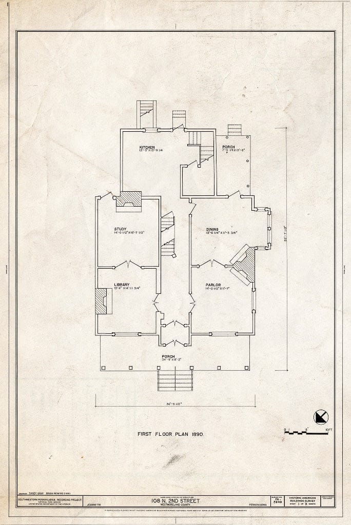 Blueprint HABS PA,65-Jean,13- (Sheet 1 of 3) - 108 North Second Street (House), Jeannette, Westmoreland County, PA