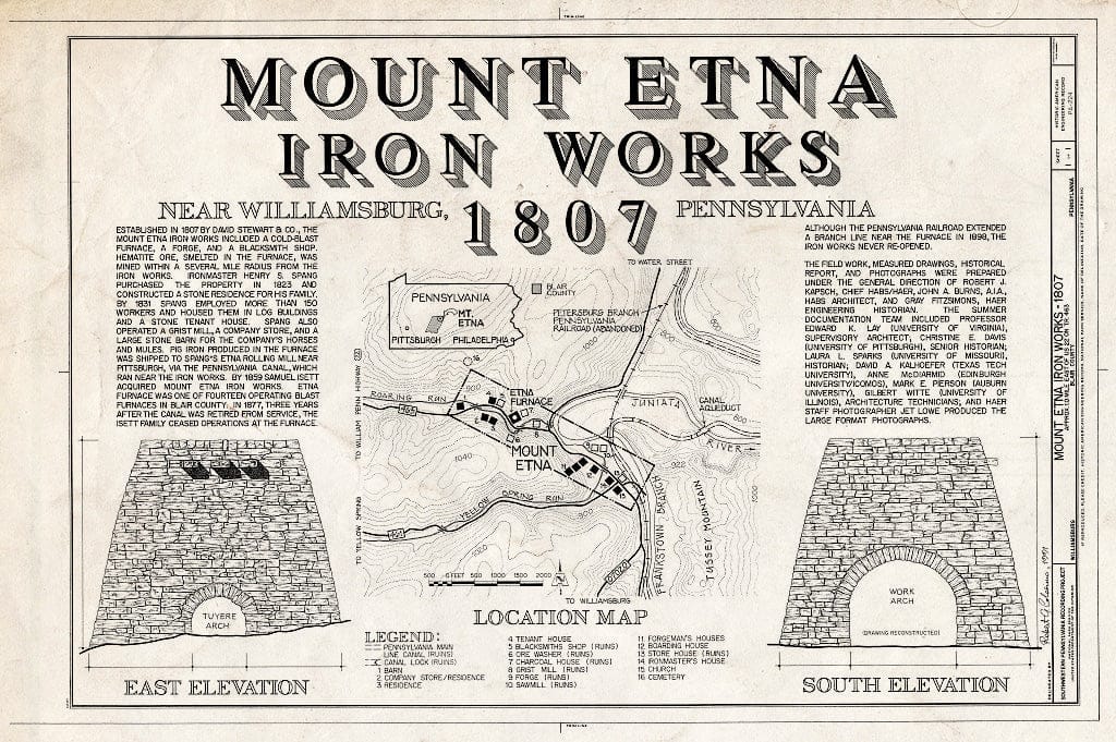 Blueprint HAER PA,7-Will,1- (Sheet 1 of 1) - Mount Etna Iron Works, East of U.S. Route 22 on T.R. 463, Williamsburg, Blair County, PA