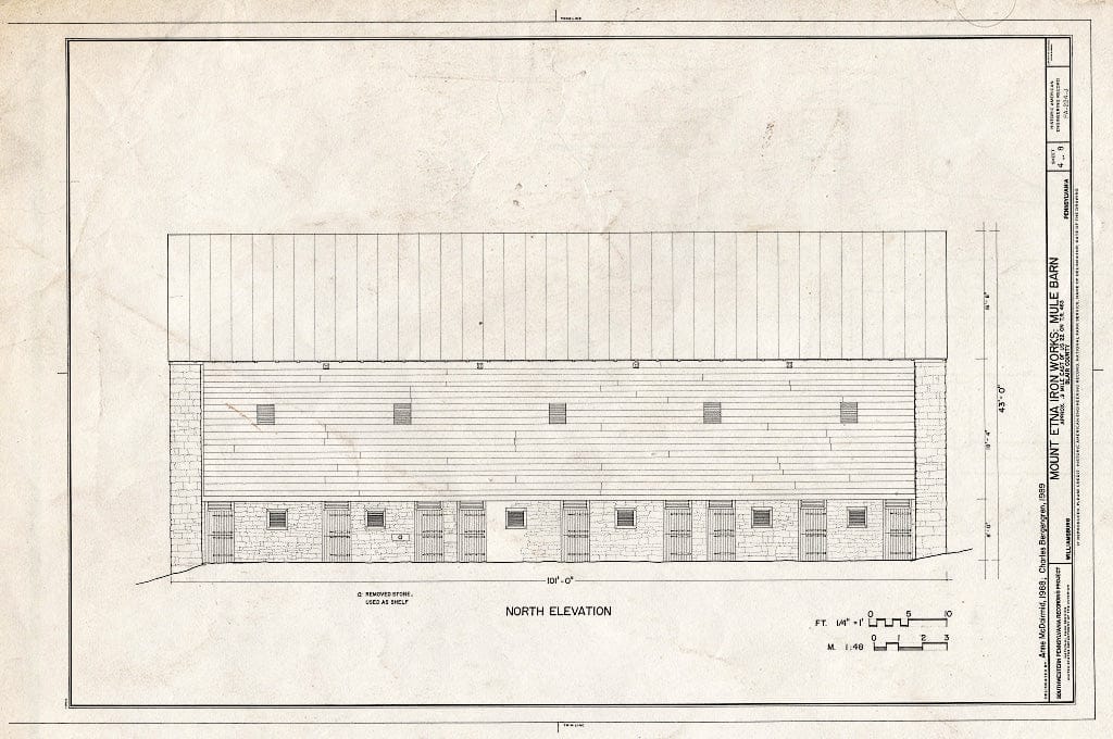 Blueprint HAER PA,7-Will,1-J- (Sheet 4 of 8) - Mount Etna Iron Works, Mule Barn, East of U.S. Route 22 on T.R. 463, Williamsburg, Blair County, PA