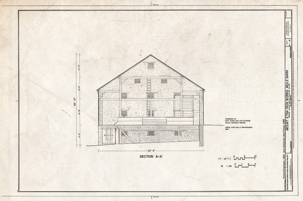 Blueprint HAER PA,7-Will,1-J- (Sheet 6 of 8) - Mount Etna Iron Works, Mule Barn, East of U.S. Route 22 on T.R. 463, Williamsburg, Blair County, PA