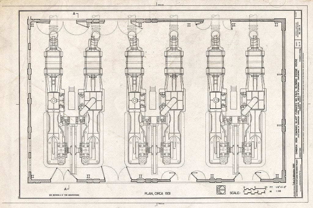 Blueprint HAER PA,11-JOTO,135H- (Sheet 3 of 7) - Cambria Iron Company, Blast Furnaces No. 5 & 6 Blowing Engine House, Lower Works, Johnstown, Cambria County, PA