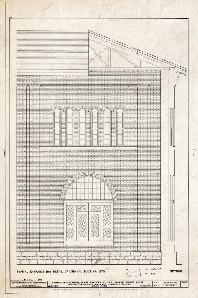 Blueprint HAER PA,11-JOTO,135H- (Sheet 5 of 7) - Cambria Iron Company, Blast Furnaces No. 5 & 6 Blowing Engine House, Lower Works, Johnstown, Cambria County, PA