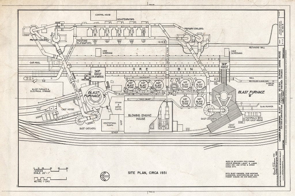 Blueprint HAER PA,11-JOTO,135H- (Sheet 7 of 7) - Cambria Iron Company, Blast Furnaces No. 5 & 6 Blowing Engine House, Lower Works, Johnstown, Cambria County, PA