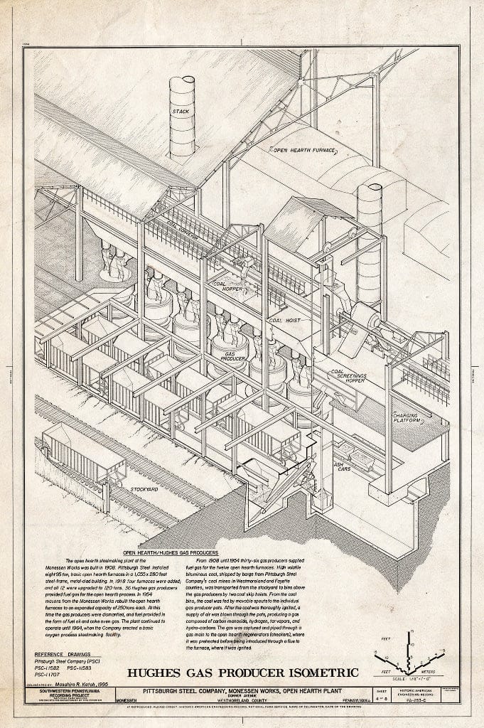 Blueprint Hughes Gas Producer Isometric - Pittsburgh Steel Company, Monessen Works, Open Hearth Plant, Donner Avenue, Monessen, Westmoreland County, PA