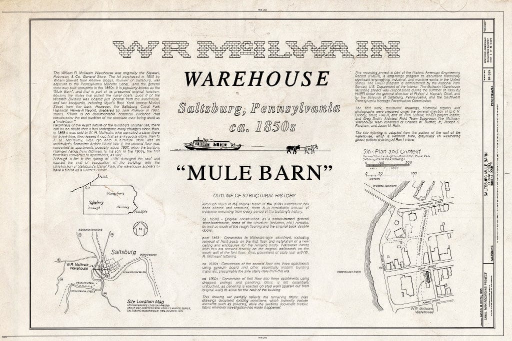 Blueprint HABS PA,32-Salt,26- (Sheet 1 of 6) - Saltsburg Mule Barn, 114 Point Street, Saltsburg, Indiana County, PA