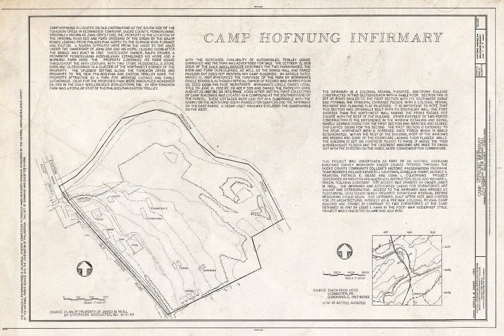 Blueprint HABS PA,9-PIPERV.V,1B- (Sheet 1 of 6) - Camp Hofnung, Infirmary, Old Easton Road at Tohickon Creek, Pipersville, Bucks County, PA