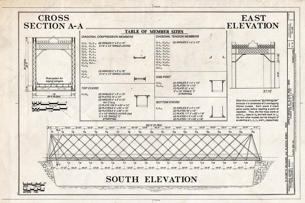 Blueprint HAER PA,41-SLARU.V,1- (Sheet 3 of 5) - Upper Bridge at Slate Run, Spanning Pine Creek at State Route 414, Slate Run, Lycoming County, PA