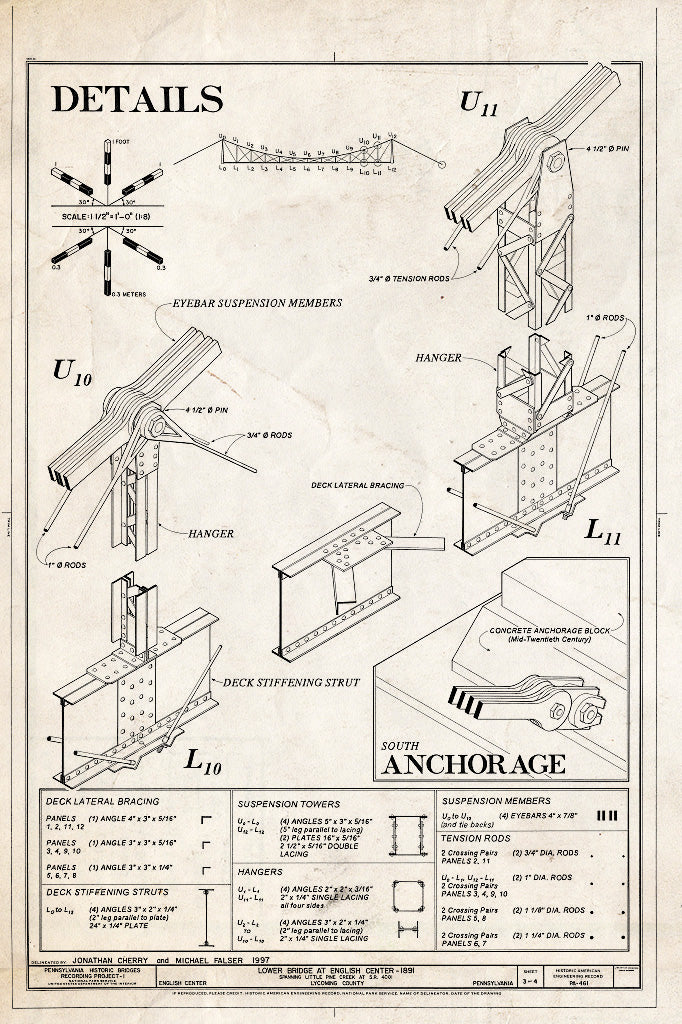 Blueprint HAER PA,41-ENGCE,1- (Sheet 3 of 4) - Lower Bridge at English Center, Spanning Little Pine Creek at State Route 4001, English Center, Lycoming County, PA