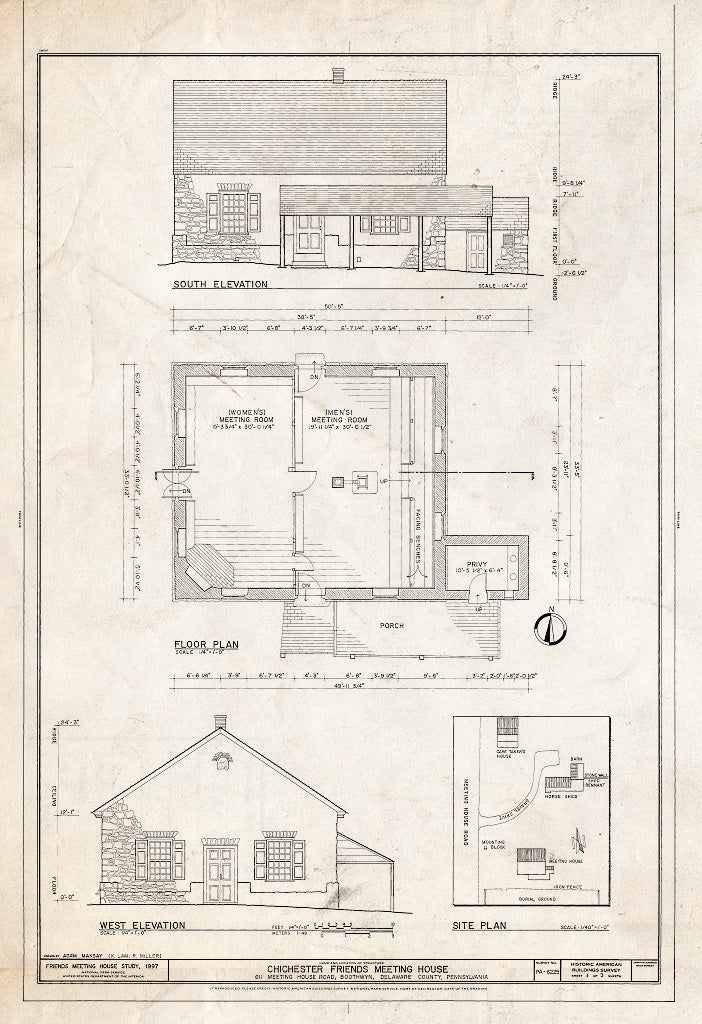 Blueprint HABS PA-6225 (Sheet 1 of 3) - Chichester Friends Meeting House, 611 Meetinghouse Road, Boothwyn, Delaware County, PA