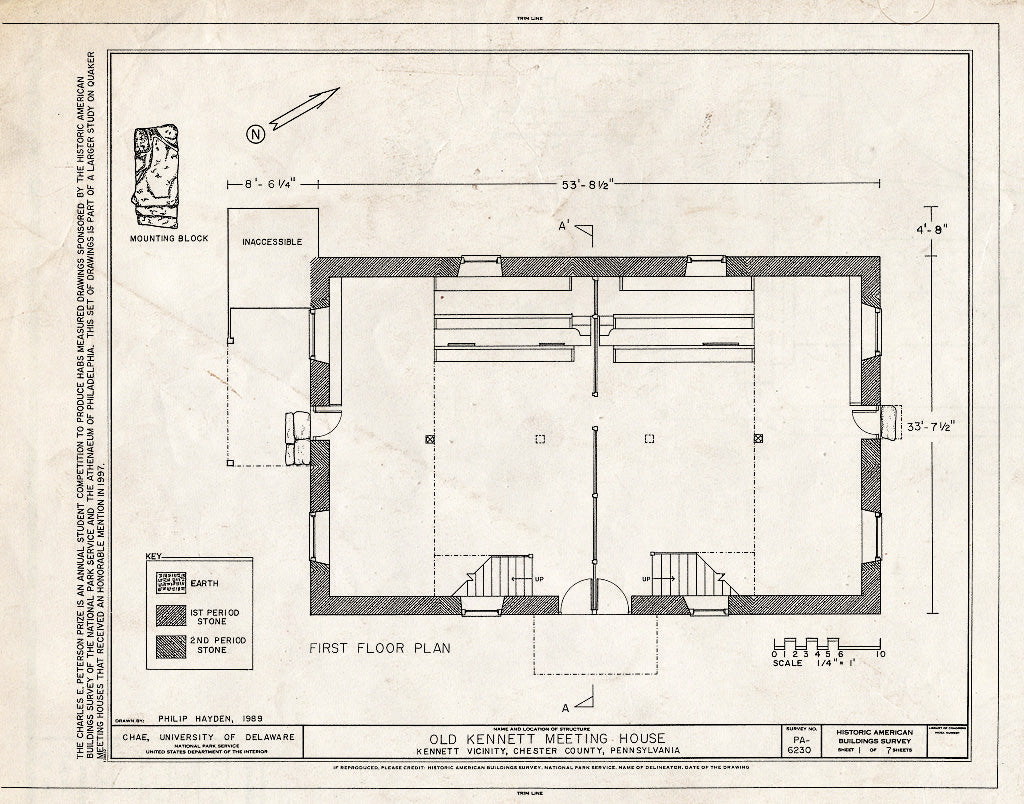 Blueprint HABS PA,15-KENSQ.V,4- (Sheet 1 of 7) - Old Kennett Meeting House, U.S. Route 1, 1 Mile North of Longwood Gardens, Kennett Square, Chester County, PA