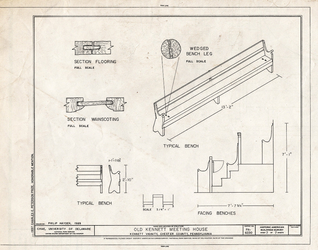 Blueprint HABS PA,15-KENSQ.V,4- (Sheet 7 of 7) - Old Kennett Meeting House, U.S. Route 1, 1 Mile North of Longwood Gardens, Kennett Square, Chester County, PA
