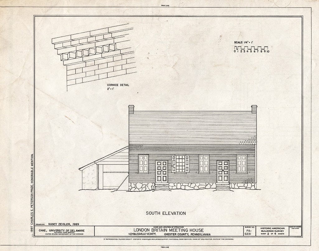 Blueprint HABS PA,15-KEMV.V,1- (sheet 2 of 4) - London Britain Meeting House, Route 896, .5 mile south of Kemblesville (London Britain Township), Kemblesville, Chester County, PA