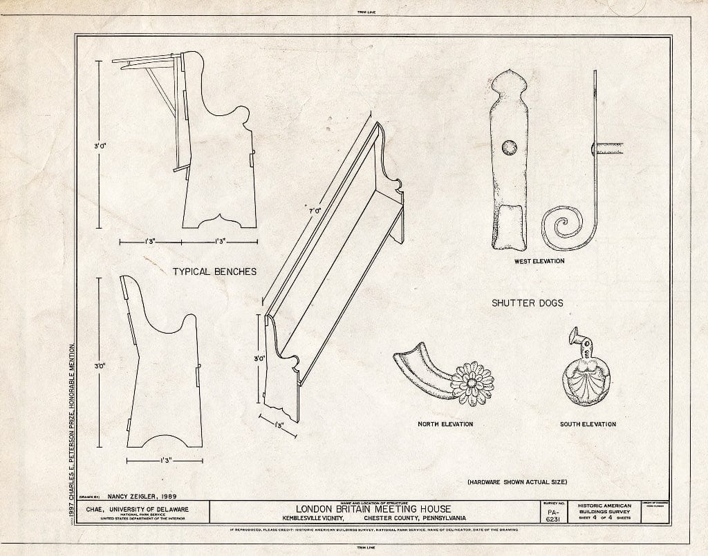 Blueprint HABS PA,15-KEMV.V,1- (sheet 4 of 4) - London Britain Meeting House, Route 896, .5 mile south of Kemblesville (London Britain Township), Kemblesville, Chester County, PA