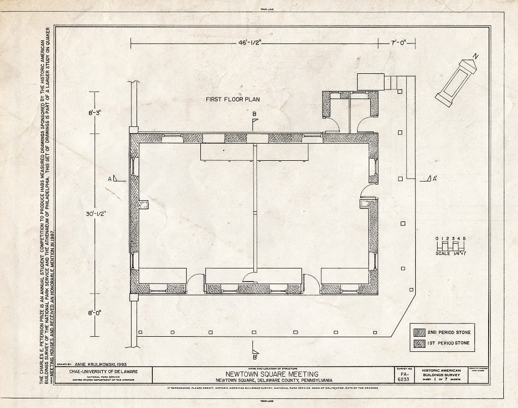 Blueprint HABS PA,23-NEWSQ,1- (Sheet 1 of 7) - Newtown Square Meeting House, 120 North Newtown Street Road, Newtown Square, Delaware County, PA