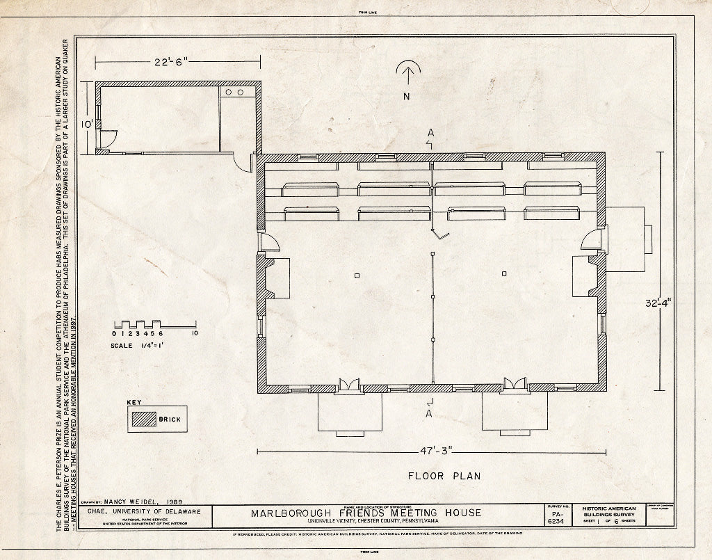 Blueprint HABS PA,15-UNIV.V,1- (Sheet 1 of 6) - Marlborough Friends Meeting House, Intersecton of Marlboro & Marlboro Spring Roads, Unionville, Chester County, PA