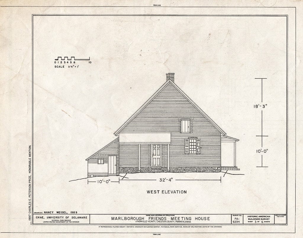 Blueprint HABS PA,15-UNIV.V,1- (Sheet 3 of 6) - Marlborough Friends Meeting House, Intersecton of Marlboro & Marlboro Spring Roads, Unionville, Chester County, PA