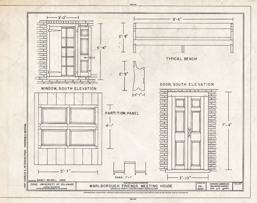 Blueprint HABS PA,15-UNIV.V,1- (Sheet 5 of 6) - Marlborough Friends Meeting House, Intersecton of Marlboro & Marlboro Spring Roads, Unionville, Chester County, PA
