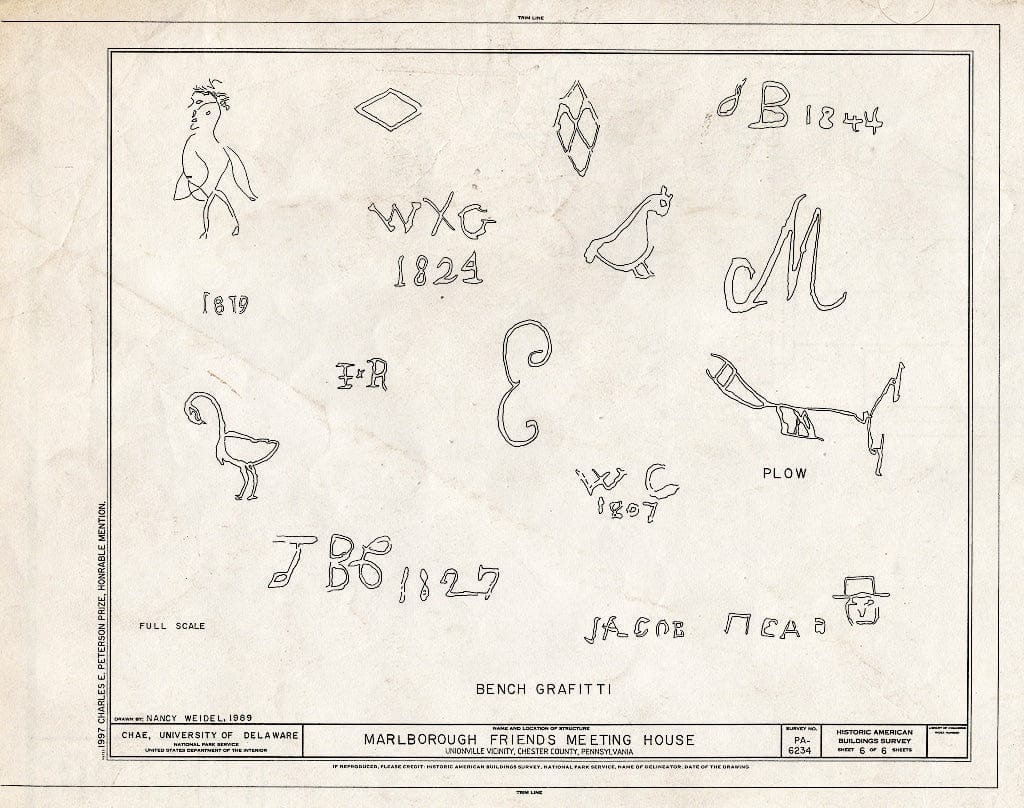 Blueprint HABS PA,15-UNIV.V,1- (Sheet 6 of 6) - Marlborough Friends Meeting House, Intersecton of Marlboro & Marlboro Spring Roads, Unionville, Chester County, PA