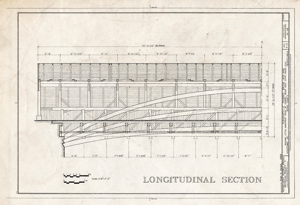 Blueprint Longitudinal Section - Pleasantville Covered Bridge, Spanning Little Manatawny Creek at Covered Bridge Road (State Route 1030), Manatawny, Berks County, PA