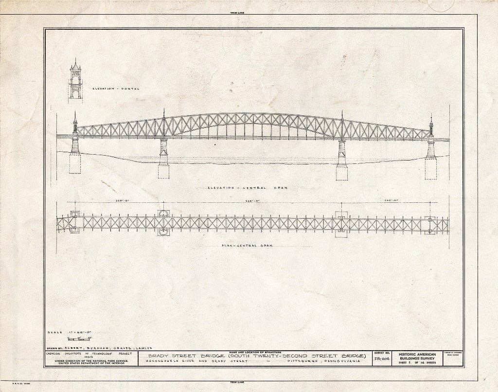 Blueprint HABS PA,2-PITBU,31- (Sheet 2 of 14) - Brady Street Bridge, Spanning Monongahela River, Pittsburgh, Allegheny County, PA