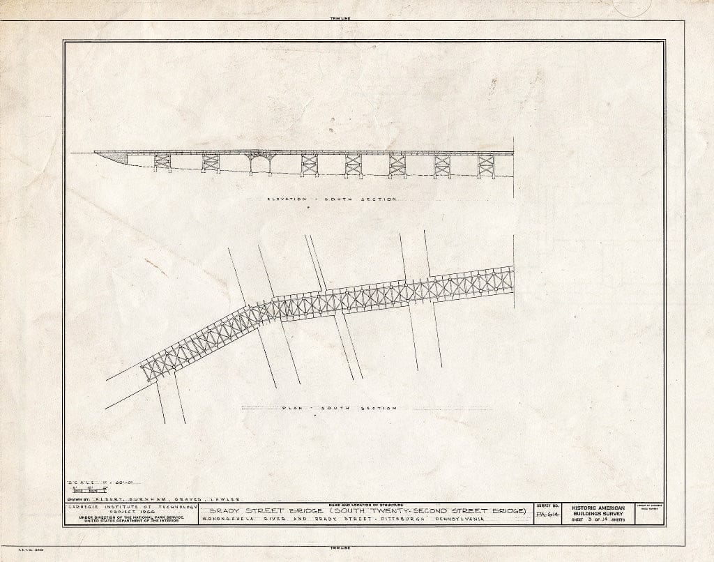 Blueprint HABS PA,2-PITBU,31- (Sheet 3 of 14) - Brady Street Bridge, Spanning Monongahela River, Pittsburgh, Allegheny County, PA