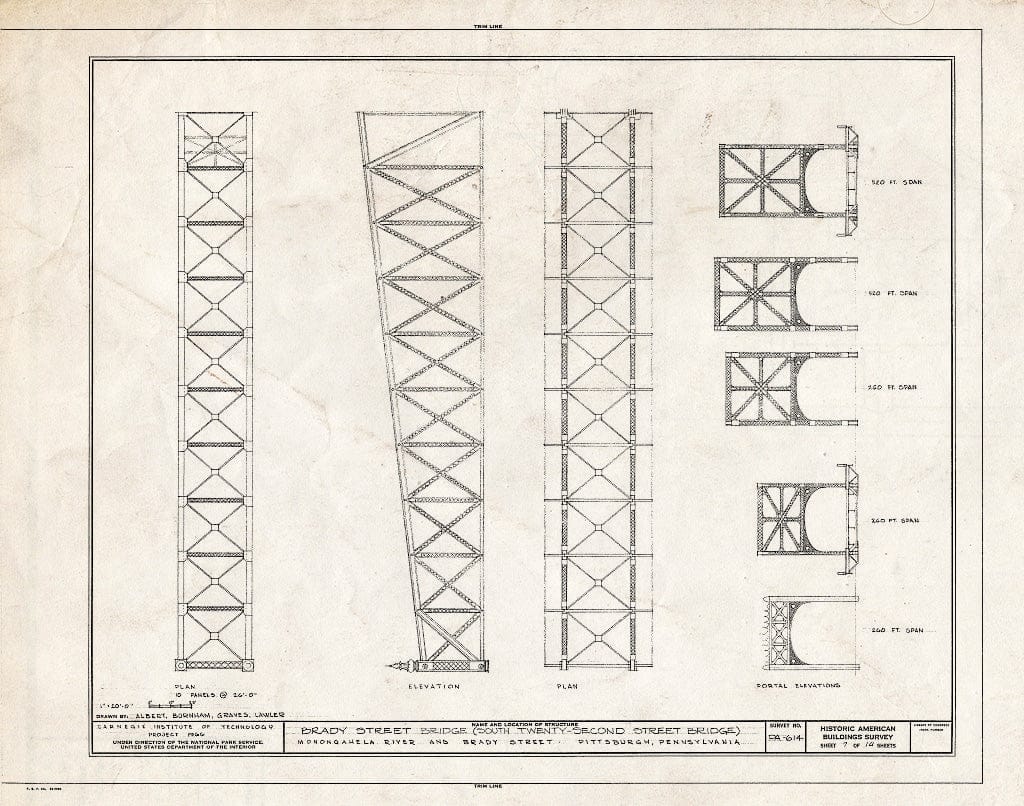 Blueprint HABS PA,2-PITBU,31- (Sheet 7 of 14) - Brady Street Bridge, Spanning Monongahela River, Pittsburgh, Allegheny County, PA