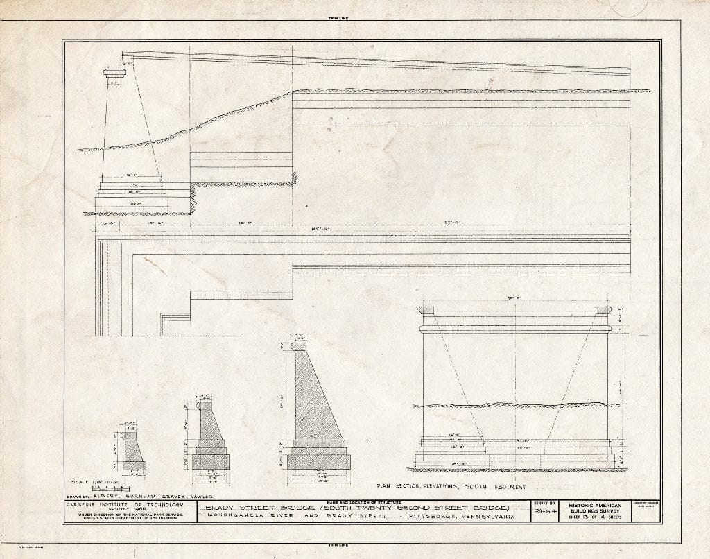 Blueprint HABS PA,2-PITBU,31- (Sheet 13 of 14) - Brady Street Bridge, Spanning Monongahela River, Pittsburgh, Allegheny County, PA
