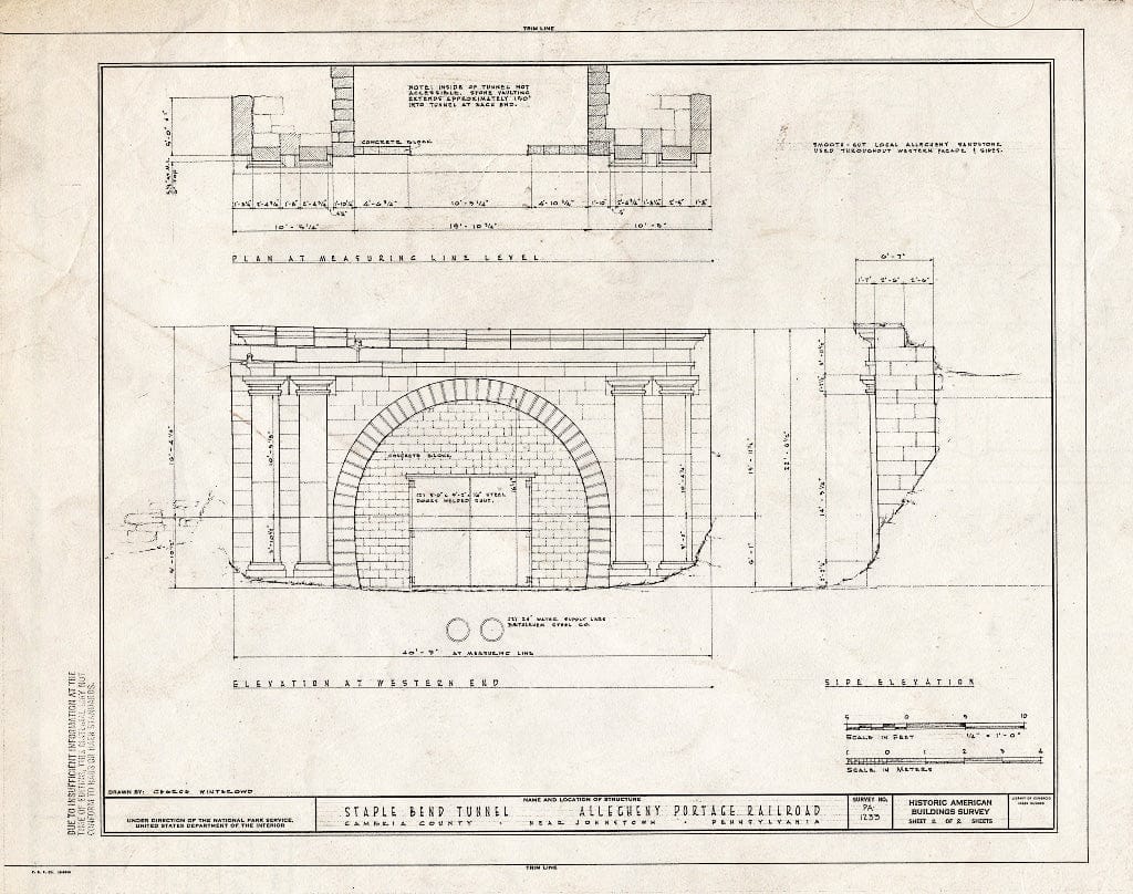 Blueprint HABS PA,11-GEITO.V,1- (sheet 2 of 2) - Allegheny Portage Railroad, Staple Bend Tunnel, East of Cambria Railroad Bridge (Conemaugh Township), Geistown, Cambria County, PA