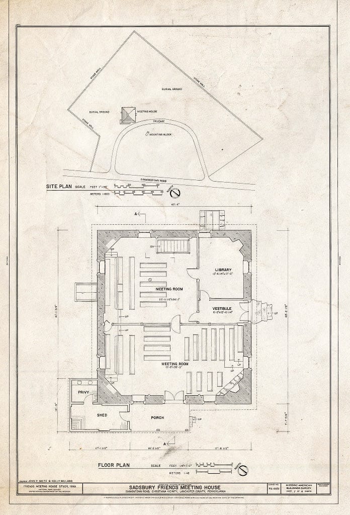 Blueprint HABS PA-6651 (Sheet 1 of 4) - Sadsbury Friends Meeting House, Simmontown Road.25 Mile East of Route 41 Intersection, Christiana, Lancaster County, PA