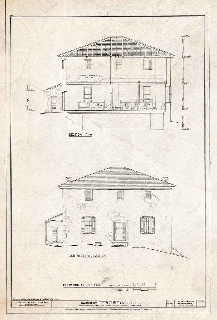 Blueprint HABS PA-6651 (Sheet 2 of 4) - Sadsbury Friends Meeting House, Simmontown Road.25 Mile East of Route 41 Intersection, Christiana, Lancaster County, PA