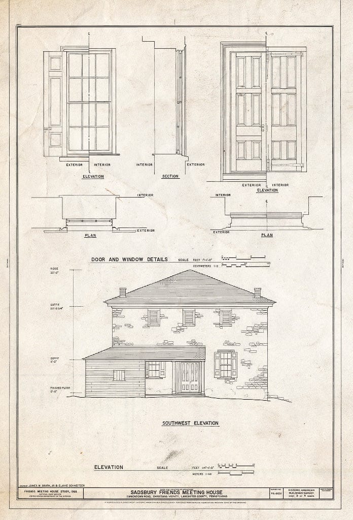 Blueprint HABS PA-6651 (Sheet 3 of 4) - Sadsbury Friends Meeting House, Simmontown Road.25 Mile East of Route 41 Intersection, Christiana, Lancaster County, PA