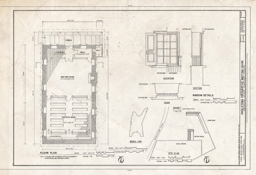 Blueprint HABS PA-6655 (Sheet 1 of 3) - Middletown Preparative Friends Meeting House, Middletown Road, 1 Mile North of Pennell Road (Route 452), Lima, Delaware County, PA