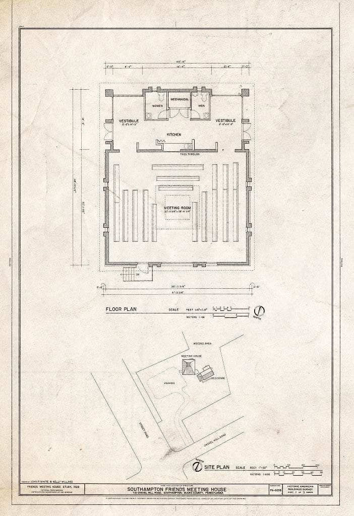 Blueprint HABS PA-6656 (Sheet 1 of 3) - Southampton Friends Meeting House, 710 Gravel Hill Road, Southampton, Bucks County, PA