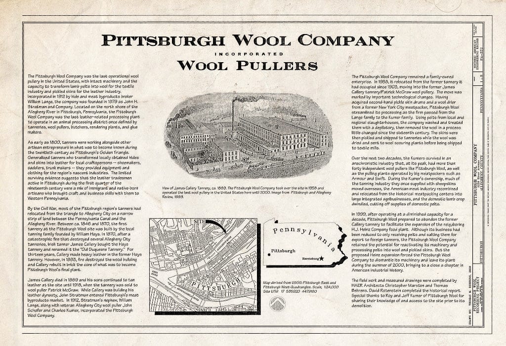 Blueprint Title Sheet, Location Map - Pittsburgh Wool Company, 1230 River Avenue, Pittsburgh, Allegheny County, PA