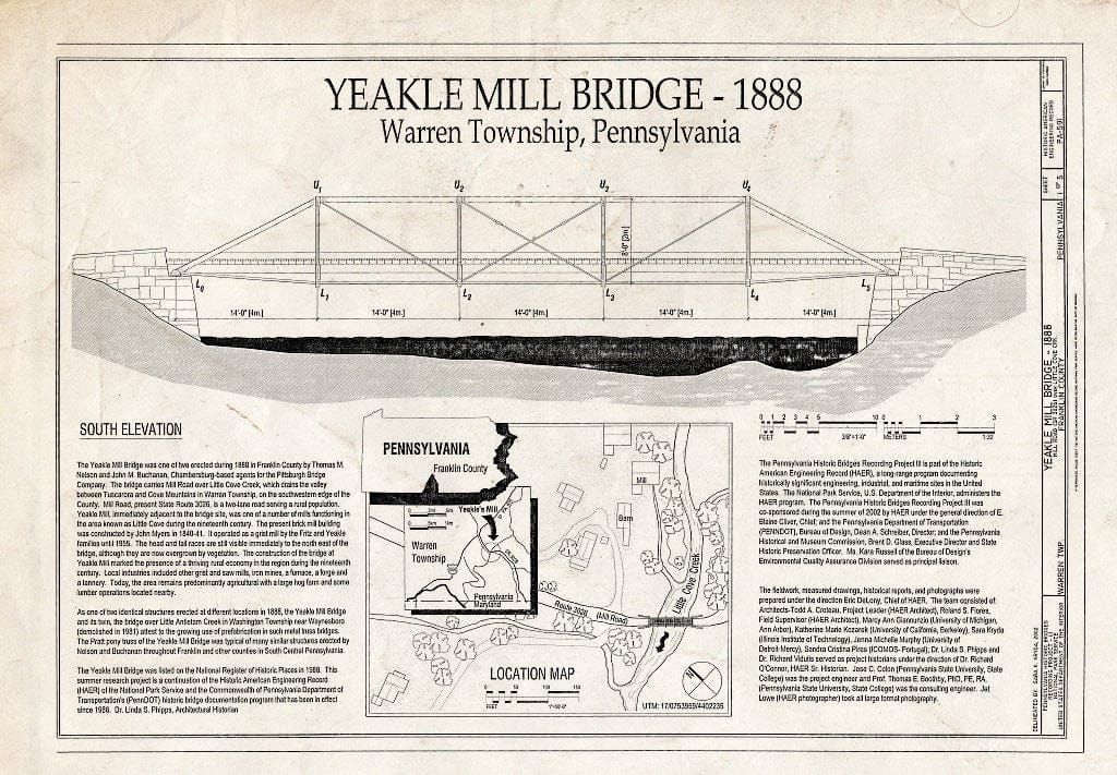 Blueprint HAER PA-591 (Sheet 1 of 5) - Yeakle Mill Bridge, State Route 3026 (Mill Road) Spanning Little Cove Creek, Sylvan, Franklin County, PA