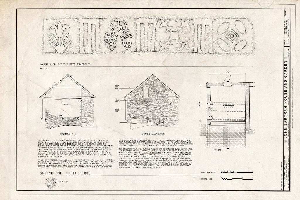 Blueprint HALS PA-1-B (Sheet 1 of 1) - John Bartram House & Garden, Greenhouse, 54th Street & Lindbergh Boulevard, Philadelphia, Philadelphia County, PA